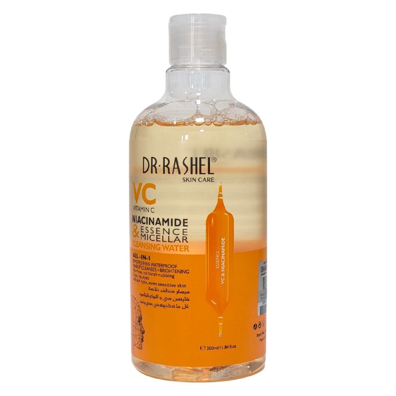 AGUA MICELAR LIMPIADORA DEMAQUILLANTE CON ESENCIA DE VITAMINA C Y NIACINAMIDA DR RASHEL 350ML