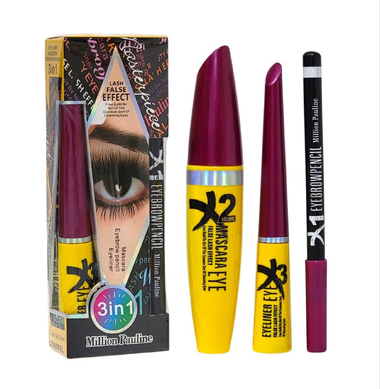RIMEL 3 EN 1 EFECTO DE PESTAÑAS POSTIZAS 3PCS MILLION PAULINE (DUPE DE MAXFACTOR)