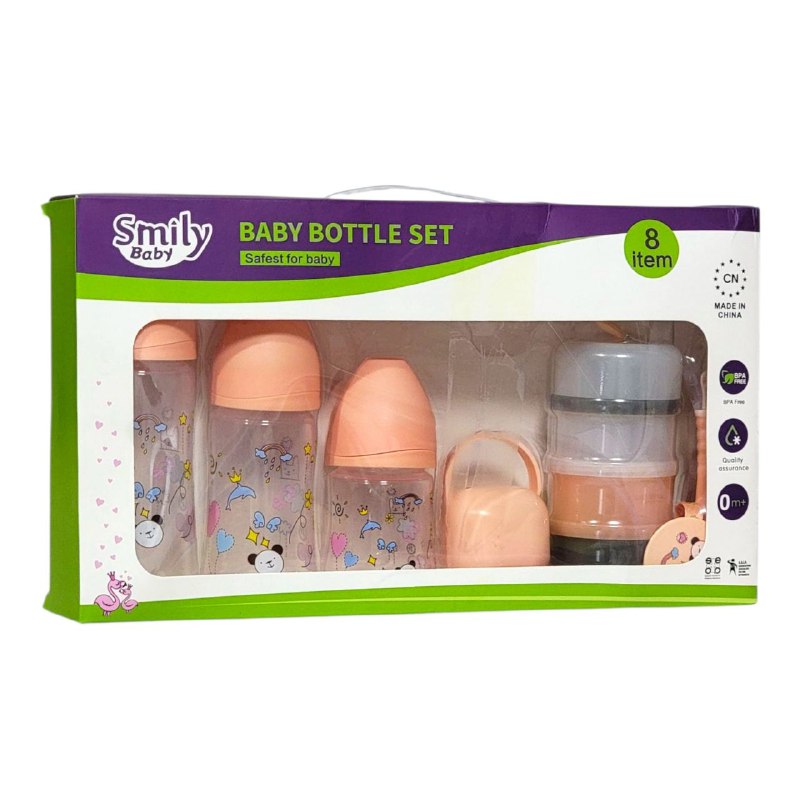 BIBERON EN SET DE ARTICULOS PARA ALIMANTAR BEBES, AYUDA ADAPTARSE A NECESIDAD EL BEBE CRECE 2 COLORES SMILY BABY