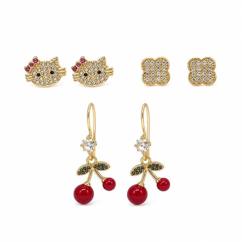ARITOS DE ENCHAPE PARA DAMA SET FLOR CARTIER 3CM & 2CM