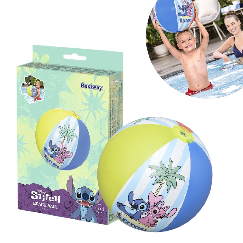 PELOTA DE PLAYA INFLABLE INFANTIL CON DISEÑO DE STITCH BESTWAY 51CM