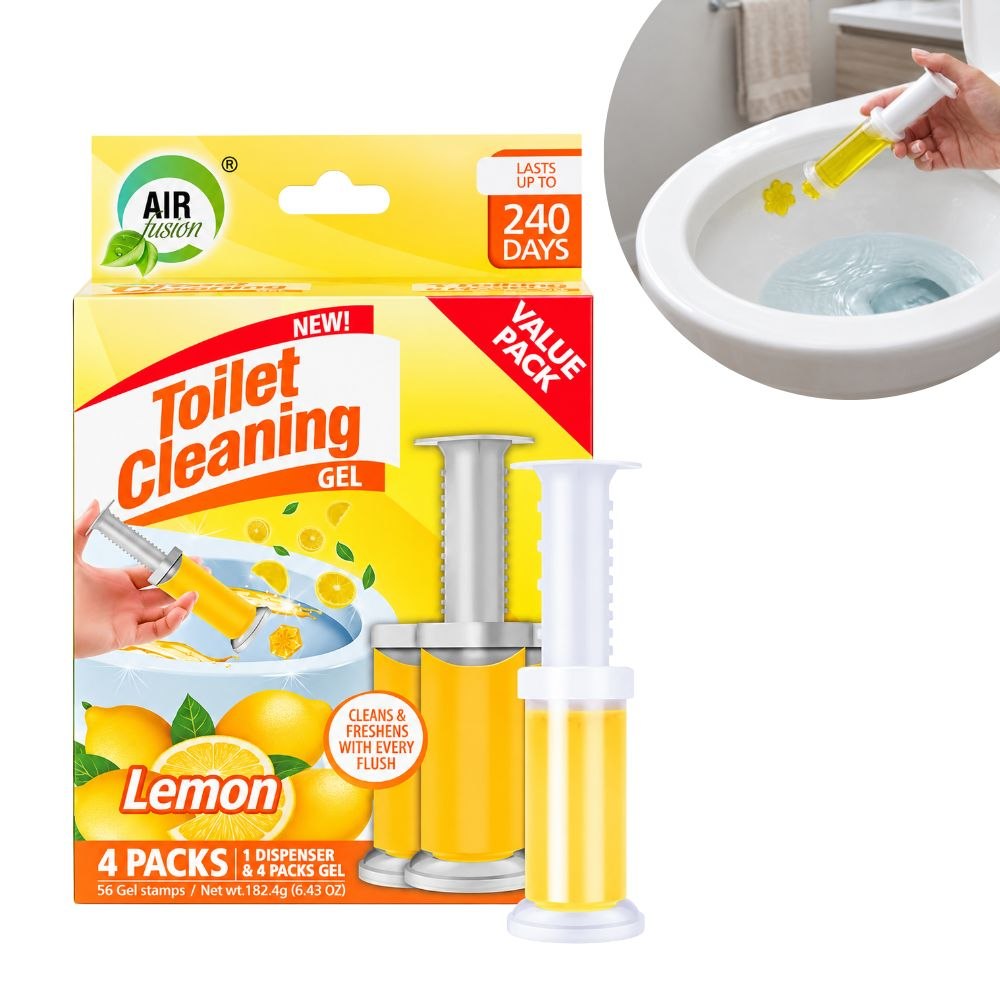 GEL LIMPIADOR Y AROMATIZANTE PARA INODOROS LIMÓN AIRFUSION 4 PIEZAS