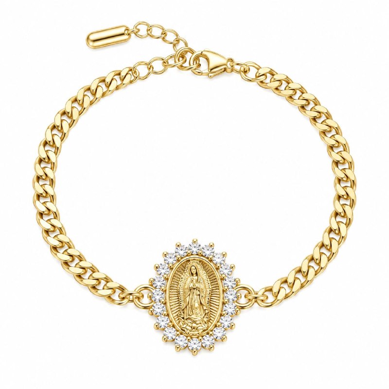PULSERA DE ENCHAPE PARA DAMA CON DISEÑO DE LA VIRGEN 16CM