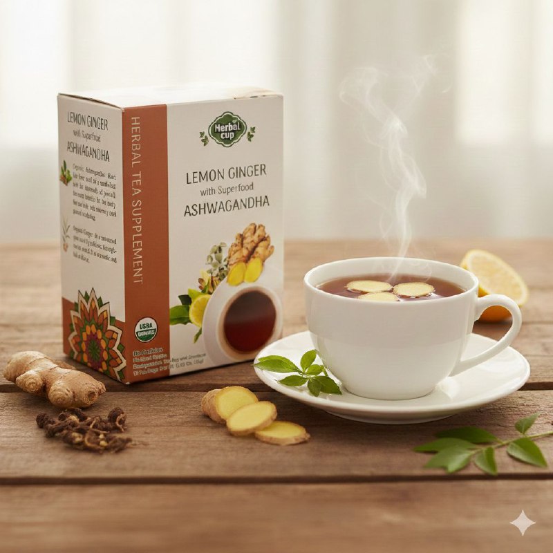 TE DE JENGIBRE Y LIMON Y ASHWAGANDHA, BENEFICIOS A LA RECUPERACION Y BIENESTAR GENERAL HERBAL CUP 16UND