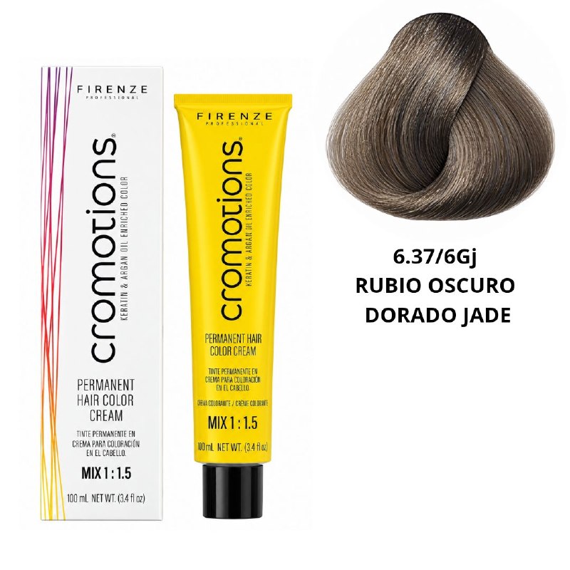 TINTE PERMANENTE PARA EL CABELLO EN CREMA RUBIO OSCURO DORADO JADE 6.37/ 6GJ FIRENZE 100ML