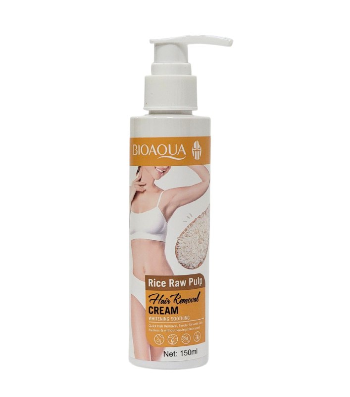 CREMA CORPORAL DEPILADORA SUAVIZANTE CON PULPA CRUDA DE ARROZ BIOAQUA 150ML
