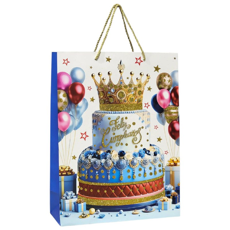 BOLSA DE REGALO DE FELIZ CUMPLEAÑOS GRANDE 30X12X41.5CM