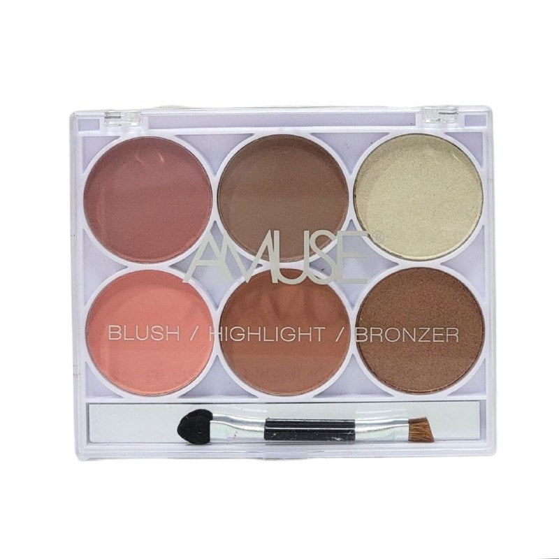 RUBOR EN PALETA 3 EN 1 CON ILUMINADOR Y BRONCEADOR CON APLICADOR DOBLE PUNTA AMUSE COSMETICS 13G