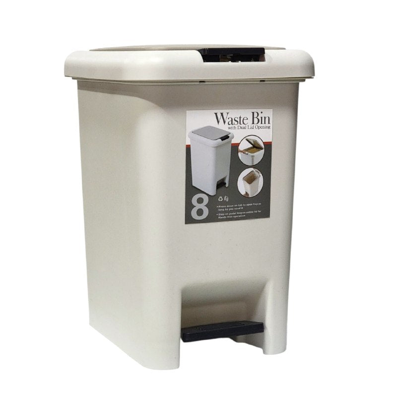 BASURERO CESTA PARA BASURA DE PLASTICO CON TAPA Y PEDAL COLOR BEIGE CON CAPACIDAD DE 8LBS WASTE BIN 20X28X31CM