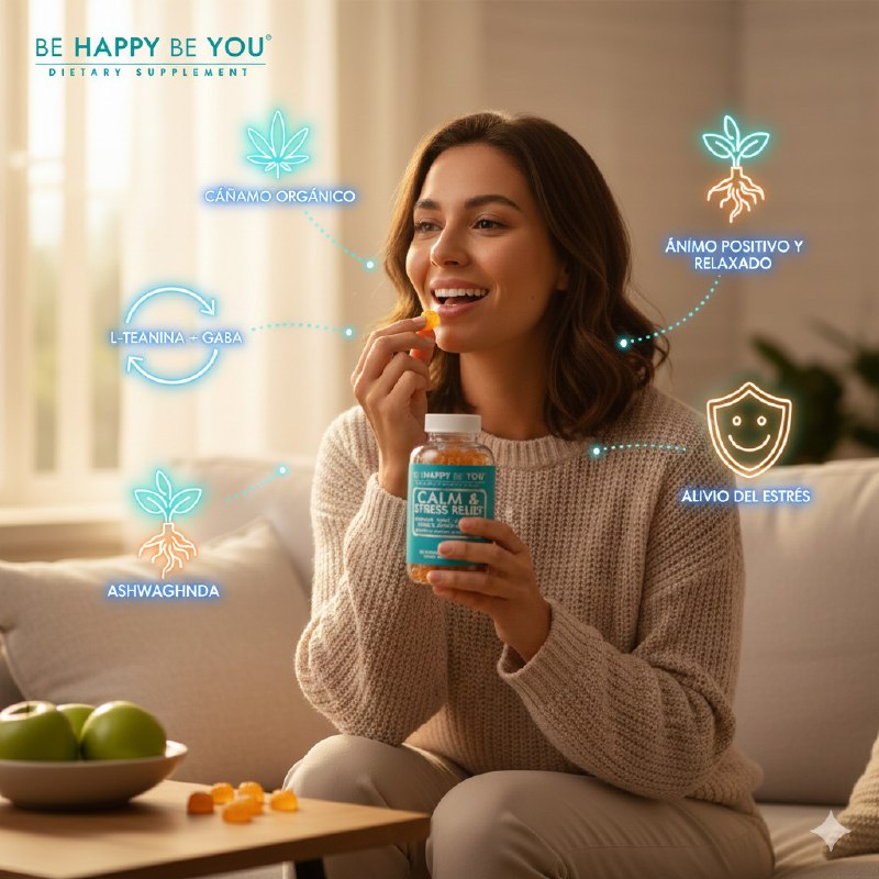 VITAMINAS EN GOMITAS SABOR A MANZANA PARA ALIVIO DEL ESTRES RELAJANTE BE HAPPY 90UND