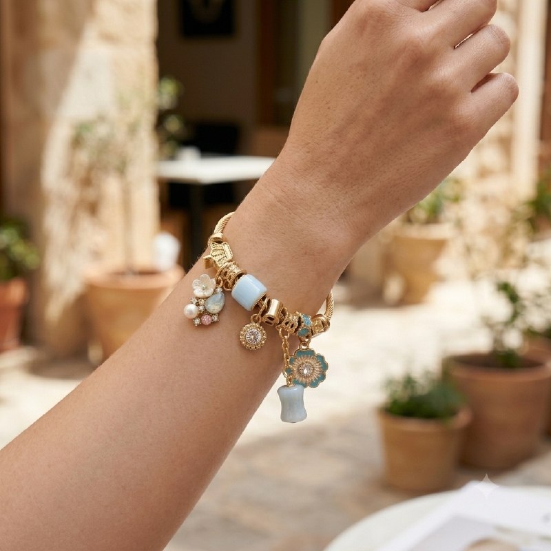PULSERA DE ENCHAPE PARA DAMA CON DISEÑO DE FLORES