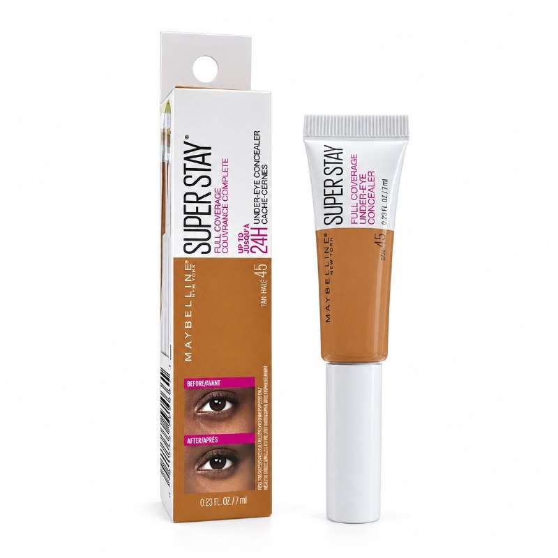 CORRECTOR LÍQUIDO DE ALTA COBERTURA HASTA 24 HORAS RESISTENTE AL AGUA TONO 45 TAN HALE SUPER STAY MAYBELLINE 7ML