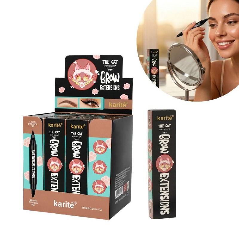 DELINEADOR LIQUIDO DE OJOS 2 EN 1 CON LAPIZ DE CEJAS DE ALTA PIGMENTACION KARITE 1ML+2ML