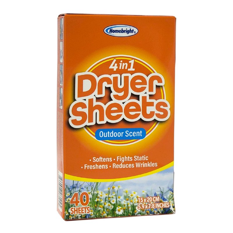 TOALLITAS AROMATIZANTES PARA SECADORA DE ROPA 4 EN 1, AROMA FLORES, SUAVIZA, COMBATE LA ESTATICA, REFRESCA Y REDUCE LAS ARRUGAS HOMEBRIGHT 40UND DE 15X20CM
