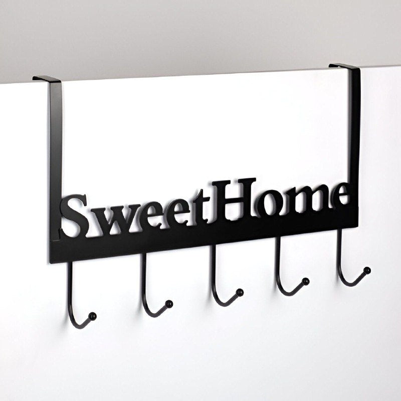 ORGANIZADOR GANCHO PERCHERO PARA PUERTA CON LETRAS CON 6 GANCHOS, AHORRADOR DE ESPACIO SWEET HOME 42X27.5CM