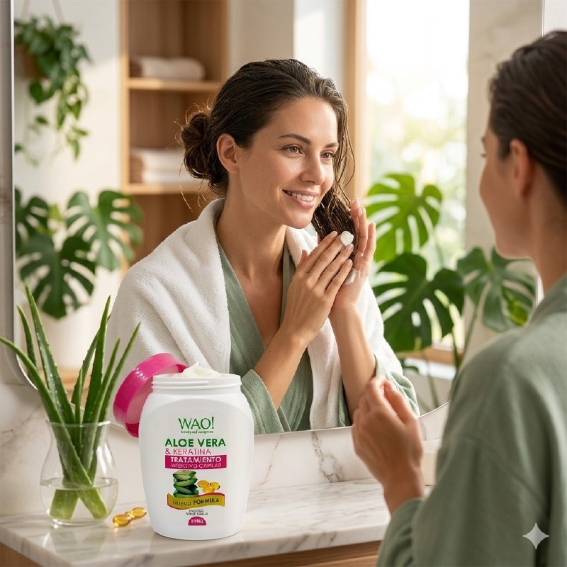 MASCARILLA PARA EL CABELLO REPARADORA CON ALOE VERA Y QUERATINA WAO! 1000G