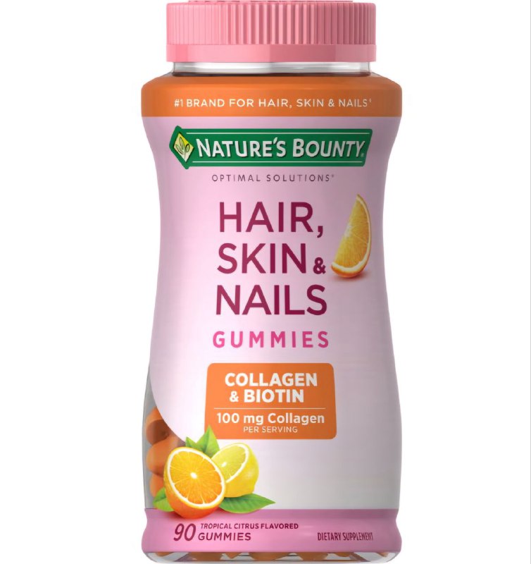 VITAMINAS EN GOMITAS PARA CABELLO, PIEL Y UÑAS AVANZADO CON COLÁGENO Y BIOTINA SABOR CITRICO NATURES BOUNTY 90UND