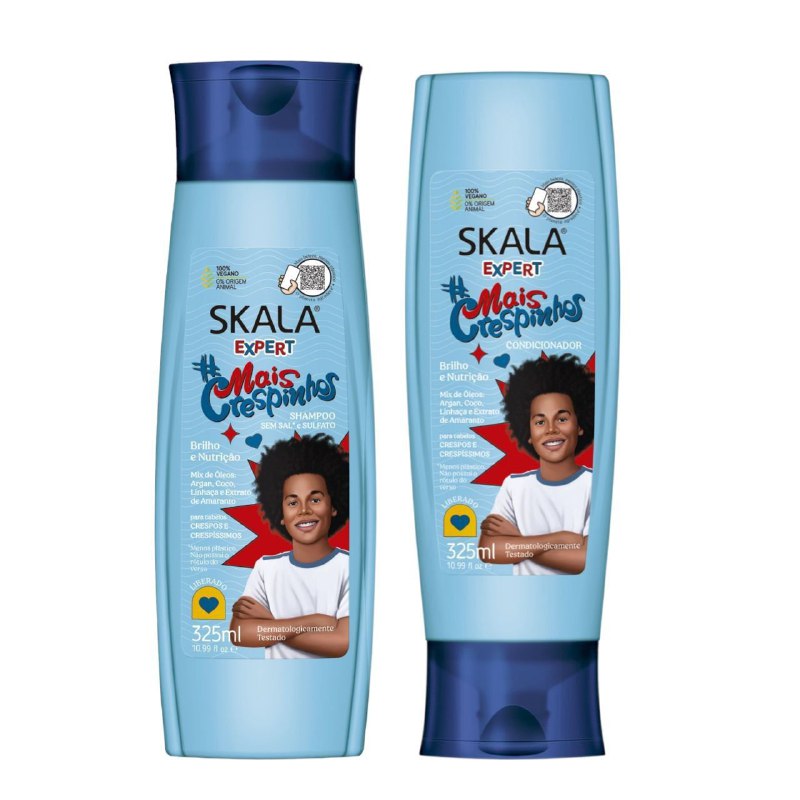 TRATAMIENTO CAPILAR EN SET DE SHAMPOO SIN SAL 325ML Y ACONDICIONADOR 325ML PARA CABELLO CRESPO CON BRILLO Y NUTRITIVO SKALA EXPERT MAIS CRESPINHOS