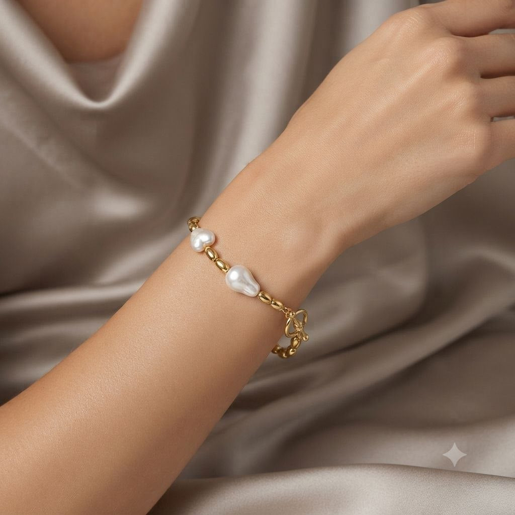 PULSERA DE ENCHAPE PARA DAMA CON DISEÑO DE PERLAS