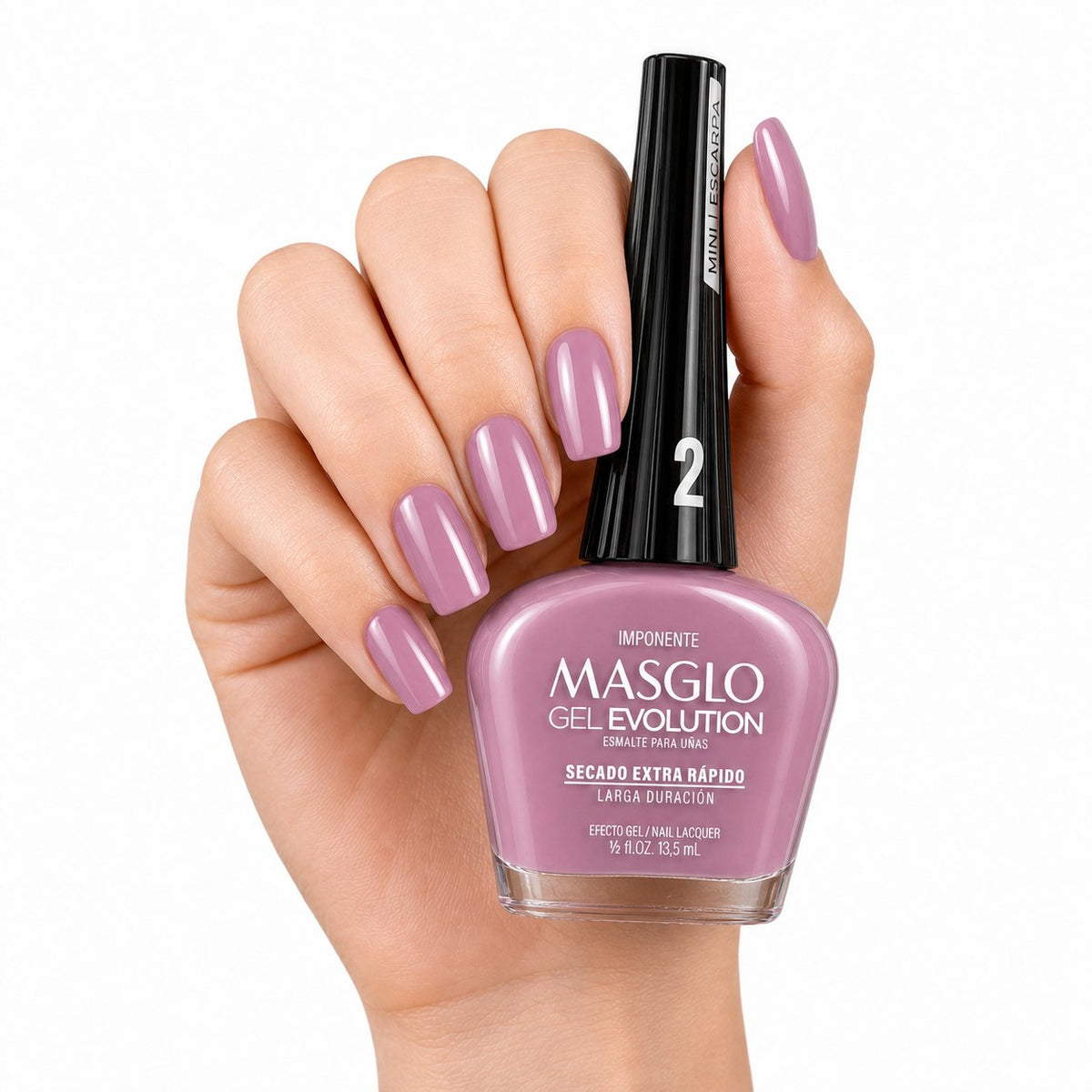 ESMALTE DE UÑAS CON EFECTO GEL DE SECADO EXTRA RÁPIDO MASGLO GEL EVOLUTION PASO 2 "ESTILO IMPONENTE" 13.5 ML