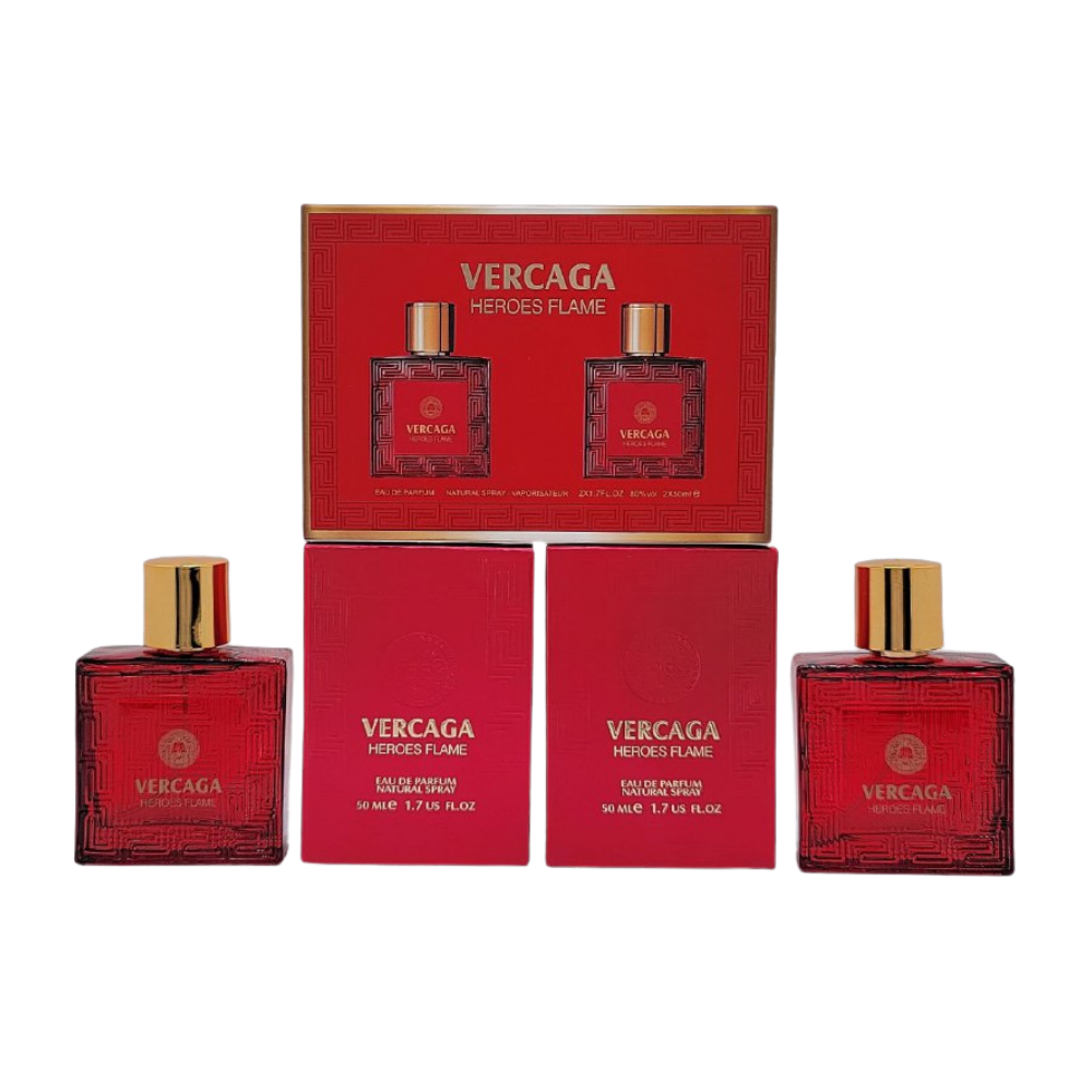 SET PERFUME VERCAGA HEROES FLAME EDP 2X50ML (H) (AROMA SIMILAR A VERSACE EROS FLAME FOR MEN)
