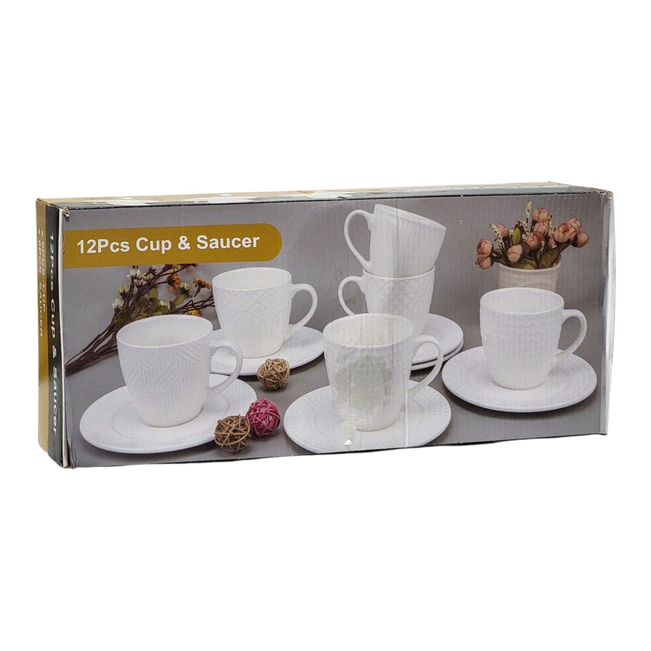 JUEGO DE TAZAS Y PLATILLOS DE PORCELANA RESISTENTE 12PCS