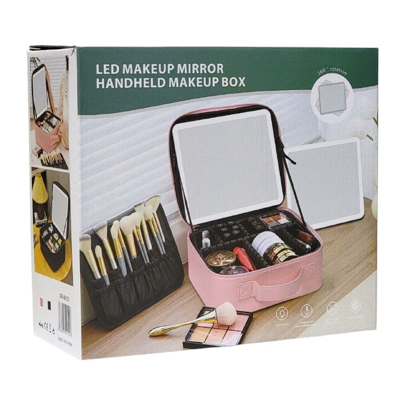 ORGANIZADOR DE COSMETICOS, ESTUCHE ORGANIZADOR DE MAQUILLAJE CON ESPEJO LED, DE 3 MODOS DE LUZ, CUBIERTA TRANSPARENTE, CORREA, DIVISIONES LED MAKEUP MIRROR HANDHELD