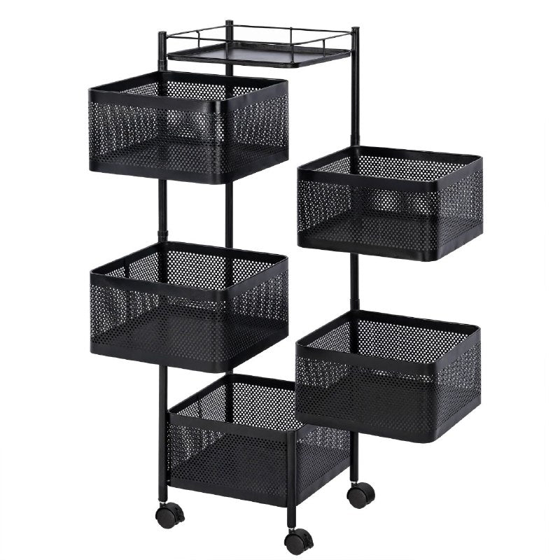 ESTANTE ORGANIZADOR MULTIUSOS GIRATORIO DE 5 NIVELES DE ACERO AL CARBONO NEGRO 90X28CM