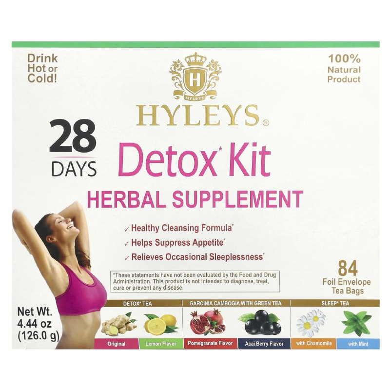 SUPLEMENTO HERBAL DE 28 DIAS FORMULA DE LIMPIEZA SALUDABLE SUPRIME EL APETITO Y ALIVIA INSOMNIO SABOR SURTIDOS HYLEYS DETOX 42UND