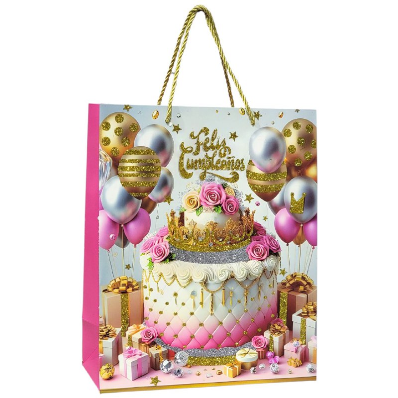 BOLSA DE REGALO DE FELIZ CUMPLEAÑOS MEDIANA 26X32X10CM