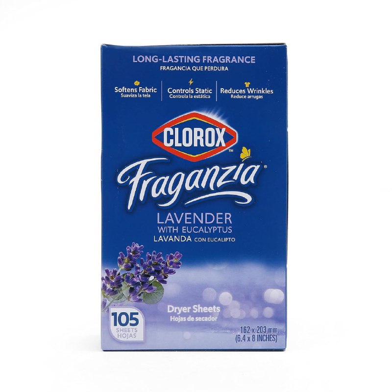 DETERGENTE TOALLIAS HOJAS PARA SECADORA, CONTROLA LA ESTATICA, OLOR A LAVANDA CON EUCALIPTO CLOROX 105UND