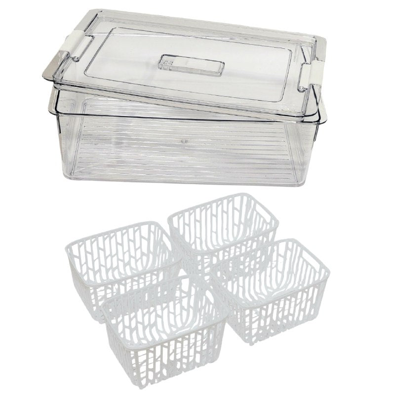 RECIPIENTE DE ALMACENAMIENTO DOBLE CAPA CON SISTEMA DE DRENAJE 10X21X23CM 4300ML