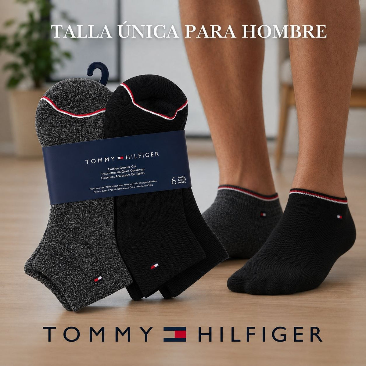 CALCETA TOBILLERA TOMMY HILFIGER PARA HOMBRE 6 PARES TALLA ÚNICA