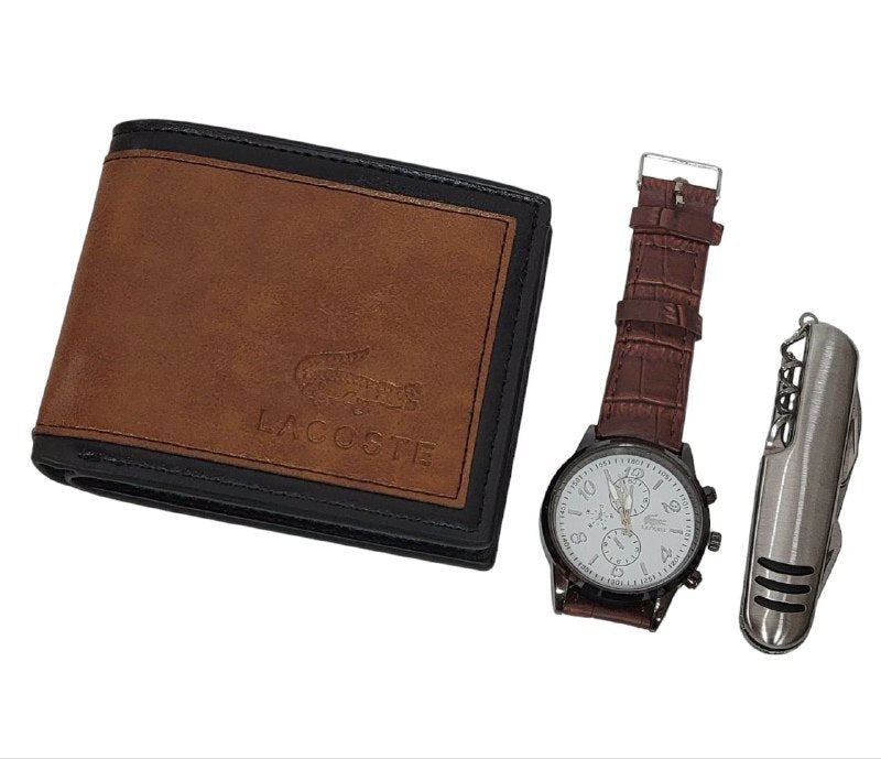 BILLETERA ECONÓMICA LACOSTE CON NAVAJA Y RELOJ