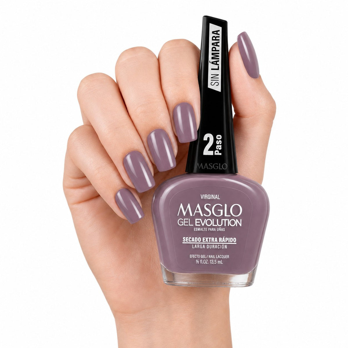 ESMALTE DE UÑAS CON EFECTO GEL DE SECADO EXTRA RÁPIDO MASGLO GEL EVOLUTION PASO 2 "ESTILO VIRGINAL" 13.5 ML