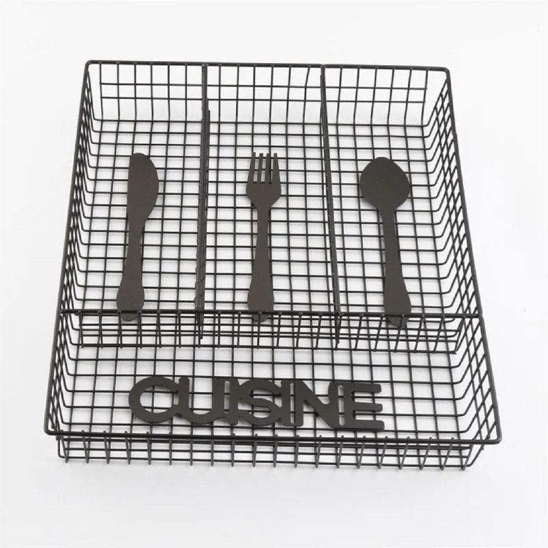 ORGANIZADOR DE UTENSILIOS TENEDORES DE COCINA DE HIERRO, DISEÑO ANTIMOFO CON CESTA MULTICOMPARTIMIENTOS MODERNO