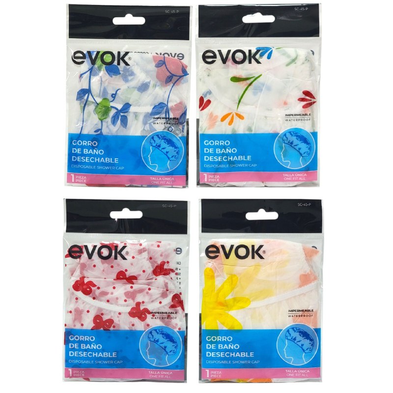 GORRO DE BAÑO DESECHABLE IMPERMEABLE Y VERSATIL TALLA UNICA 12PCS EVOK