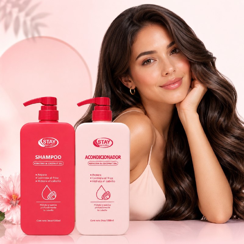 SET DE SHAMPOO Y ACONDICIONADOR DE QUERATINA Y ACEITE DE COCO HIDRATA Y SUAVIZA PROFUNDAMENTE STAY BEAUTIFUL 1000MLX2