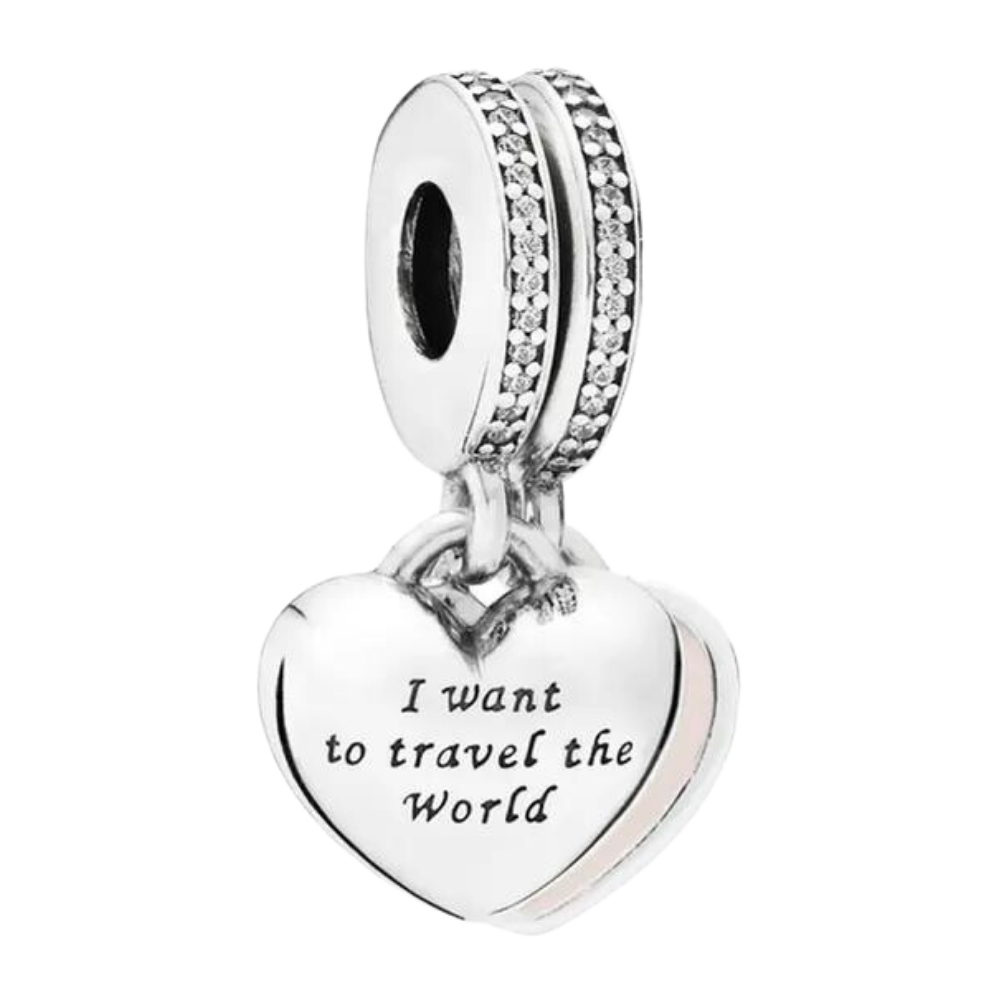 PCHARM1463 COLGANTE DOBLE CON MENSAJE (QUIERO VIAJAR POR EL MUNDO)