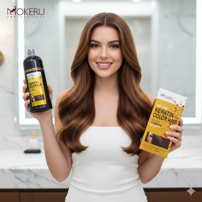 SHAMPOO TINTE PARA EL CABELLO CON QUERATINA CUBRE CANAS TONO CAFE CARAMELO 14 MOKERU 500ML