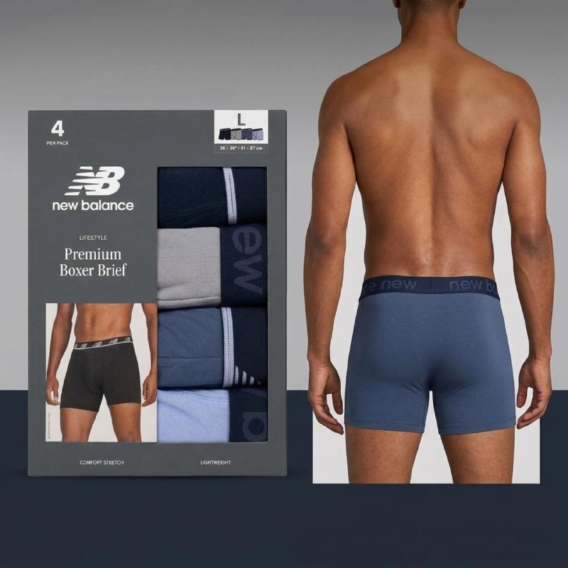 ROPA INTERIOR PARA CABALLERO NEW BALANCE BOXER BRIEF 4 UNIDADES
