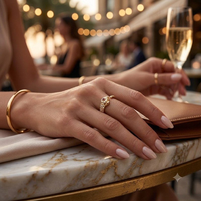 ANILLO DE ENCHAPE PARA DAMA CON DISEÑO DE SERPIENTE TALLA AJUSTABLE ESTILO BVLGARI