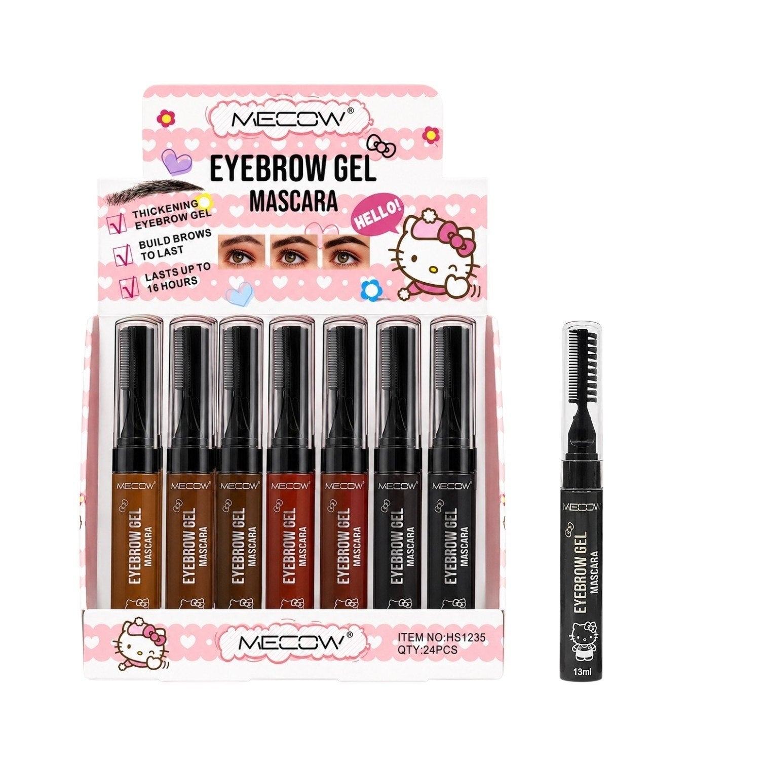 MASCARA DE GEL Y CEPILLO PARA CEJAS ESPESANTE DE LARGA DURACION 16H MECOW 13ML