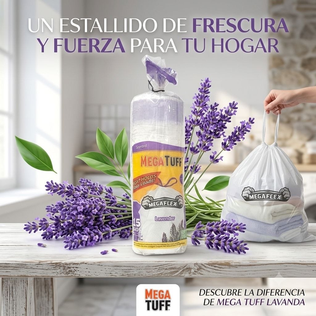 BOLSAS DE BASURA CON CORDON AJUSTABLE Y AROMA A LAVANDA 8 GALONES 15PCS XTRATUFF 53X58CM