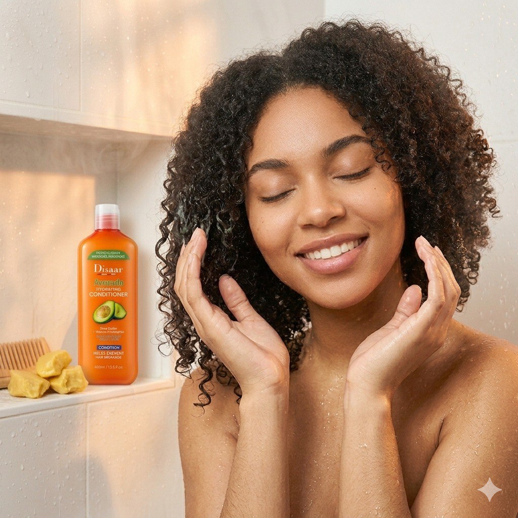 ACONDICIONADOR HIDRATANTE PARA CABELLO RIZADO DE AGUACATE CON VITAMINA B Y MANTECA DE KARITE DISAAR 400ML