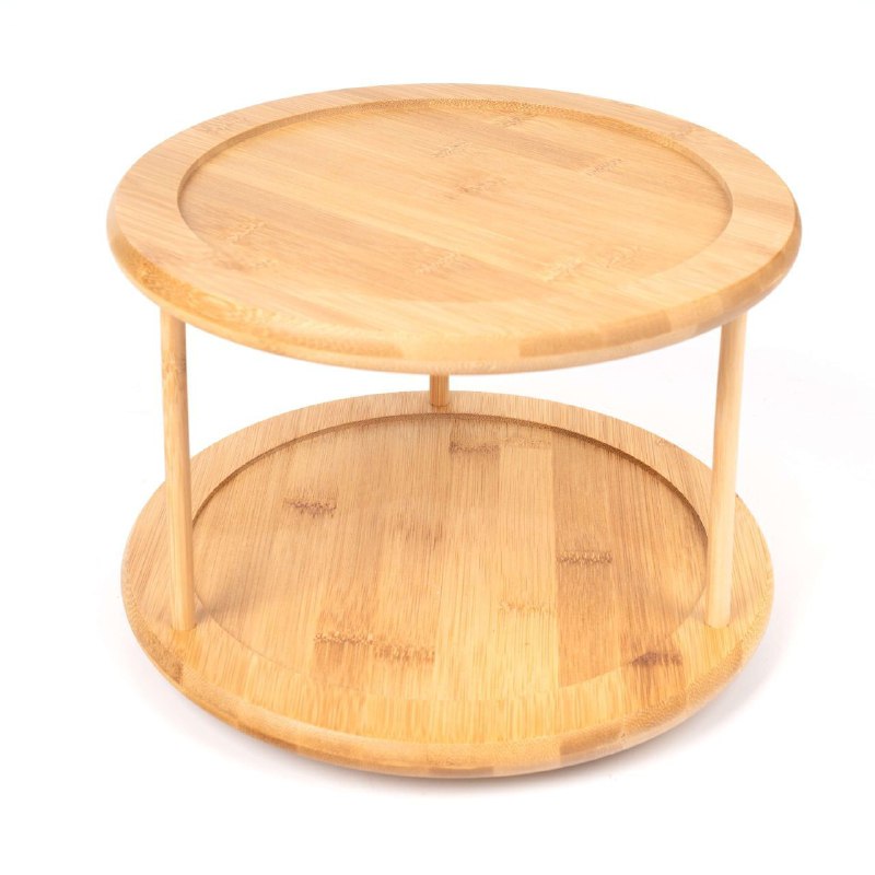 ORGANIZADOR DE ESPECIAS GIRATORIO DE BAMBU DE 2 NIVELES PARA COCINA 10X7"