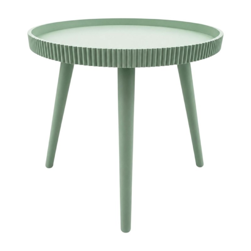 MESA LATERAL DE DISEÑO CONTEMPORÁNEO EN COLOR VERDE MENTA AUXILIAR REDONDA CON BANDEJA ACANALADA 48.3 x 50 CM