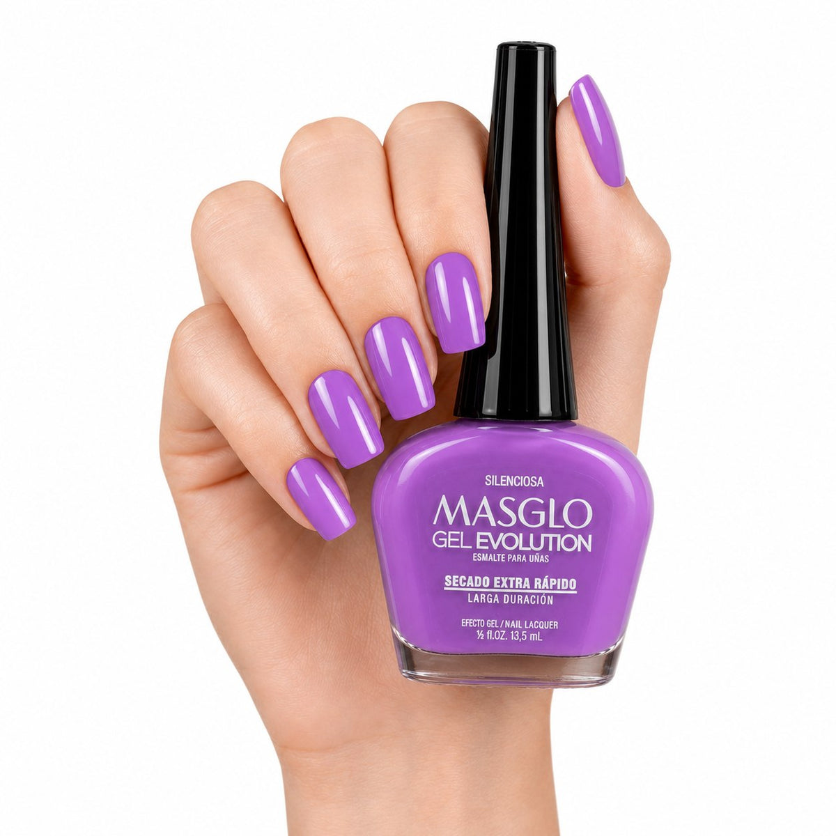 ESMALTE DE UÑAS CON EFECTO GEL DE SECADO EXTRA RÁPIDO MASGLO GEL EVOLUTION PASO 2 "ESTILO SILENCIOSA" 13.5 ML