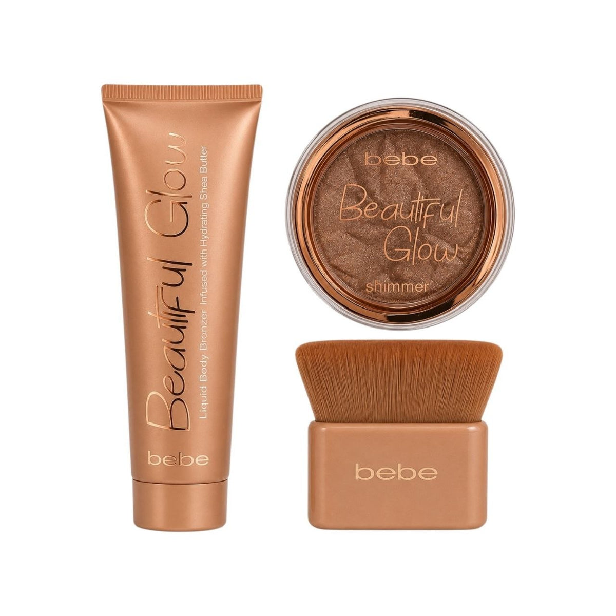 SET ILUMINADOR Y BRONCEADOR LIQUIDO CORPORAL CON BROCHA BEBE BEAUTIFUL GLOW 3PCS