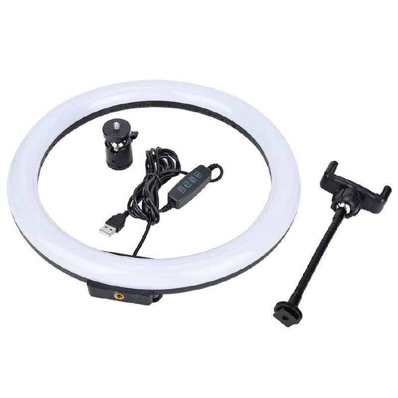 ARO DE LUZ LED DE 10 PULGADAS CON ROTACION PANORAMICA E INCLINACION DE 360 GRADOS, PERMITIENDO AJUSTE LIBRE DEL ANGULO PARA ILUMINACION PERFECTA, 3 NIVELES DE TEMPERATURA AJUSTABLES RBG LED SOFT RING MJ30
